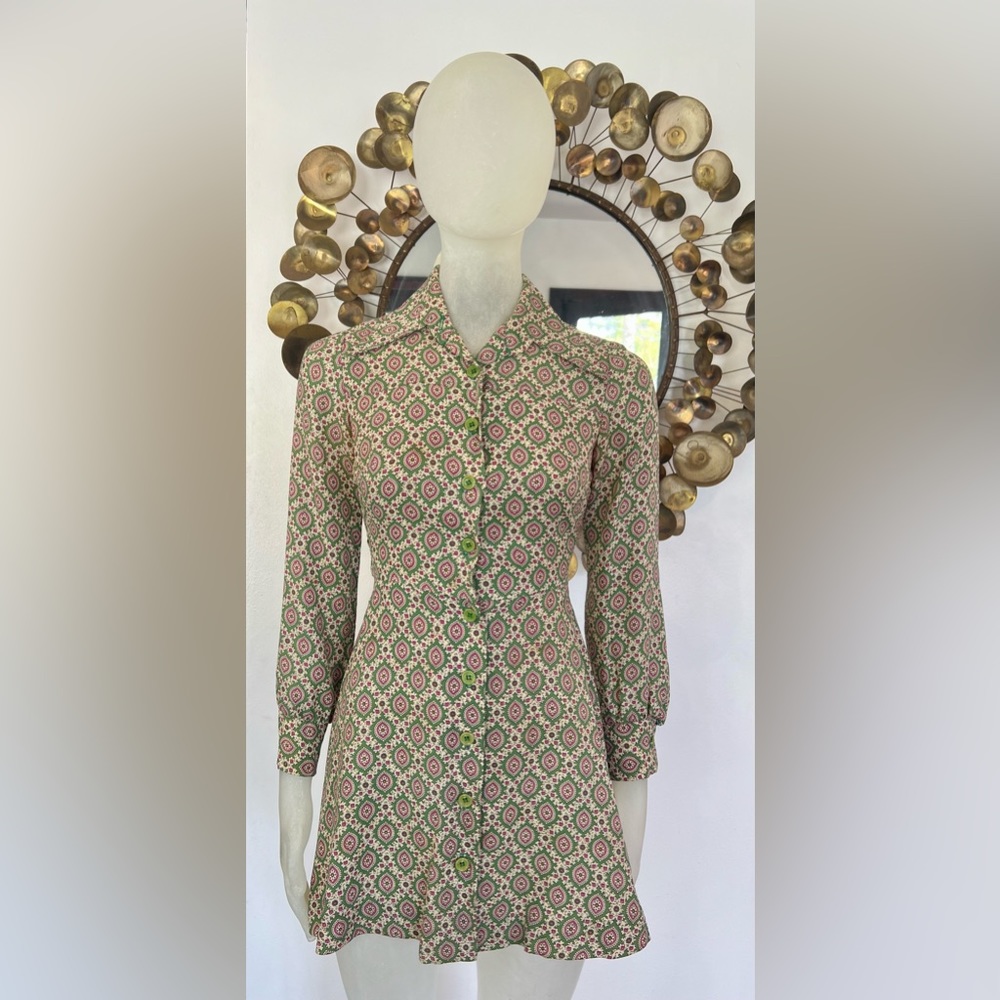 Vintage Connie Sage Inc 1970s butterfly collar Mini dress. XXS
